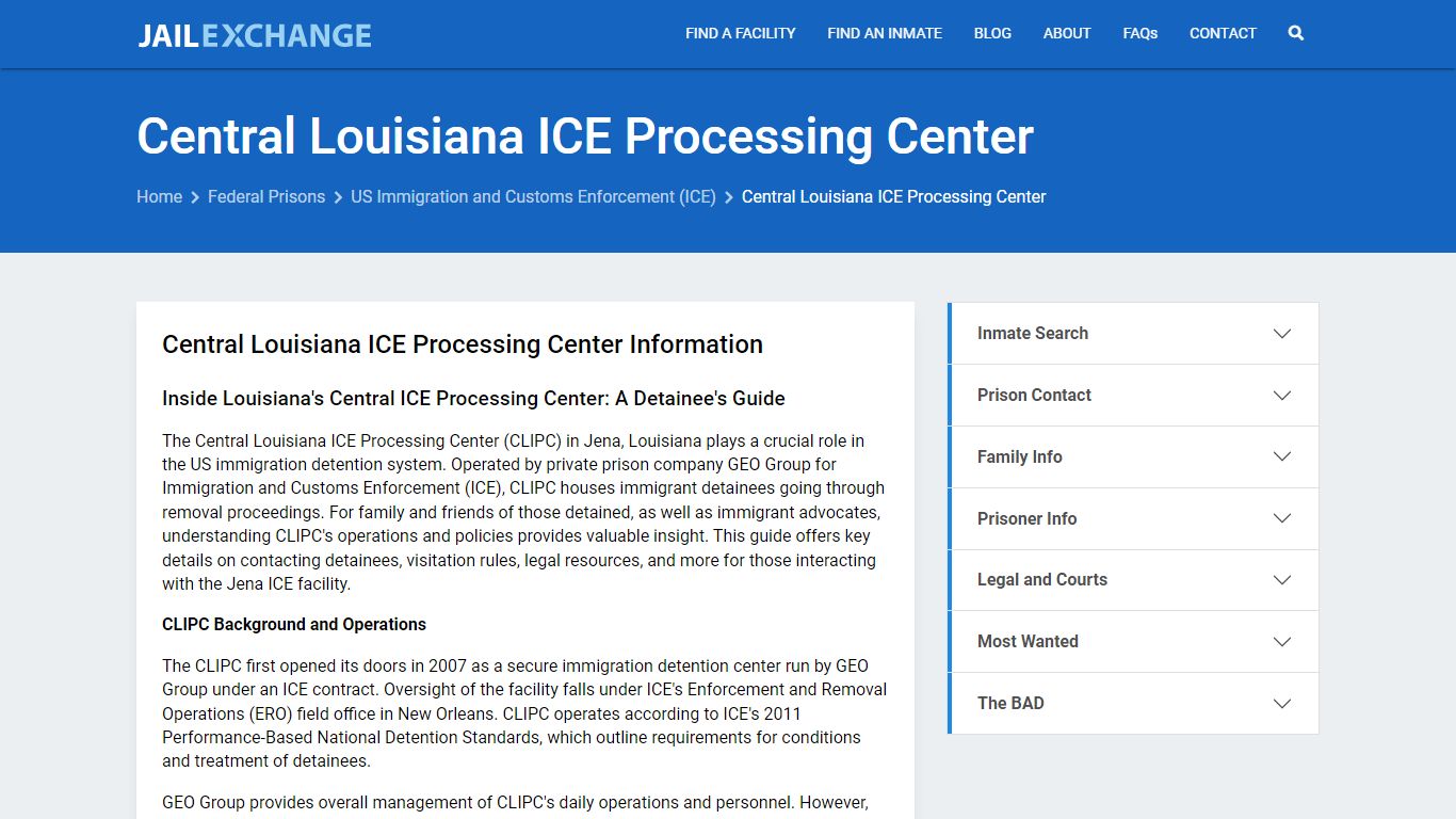 Federal Inmate Search - Central Louisiana ICE Processing Center